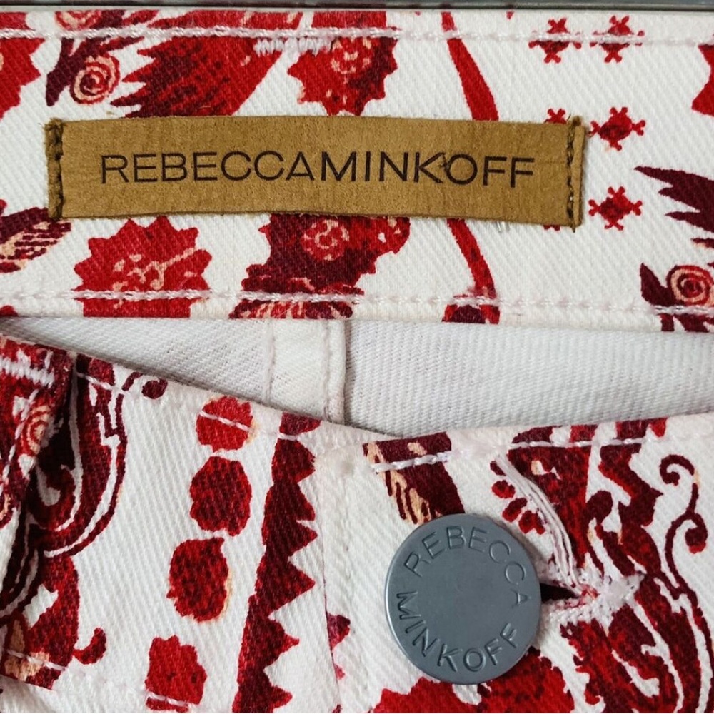 ❤️ Rebecca Minkoff Bleeker Skinny Red & White Paisley Bird Print Jeans Size 28 - Picture 8 of 8